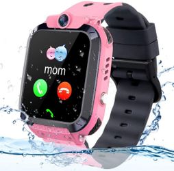 Themoemoe Kids GPS Tracker Watch, Kids Smartwatch IP68 Waterproof with GPS Tracker Phone Alarm Clock Game Camera Compatible with 2G T-Mobile Birthday