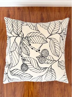 Modern Botanical Throw Pillow – Black & Cream Decorative Accent Pillow