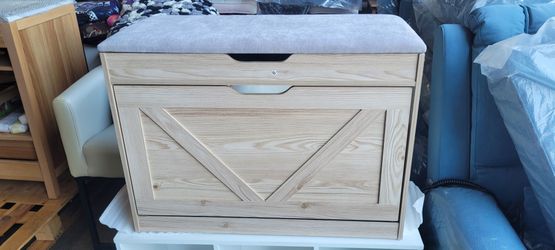 Light Wood Shoe Storage Bench with Padded Seat