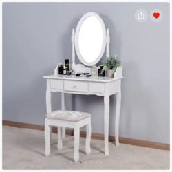  Znts Girls Vanity Set With Mirror, White Makeup Desk With Drawers & Stool