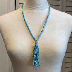 Crystal & Turquoise Tassel Lariat Necklace 