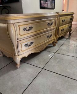 Pair Of Vintage Nightstands With Marble Top- 39”Lx20”Wx23.5”H