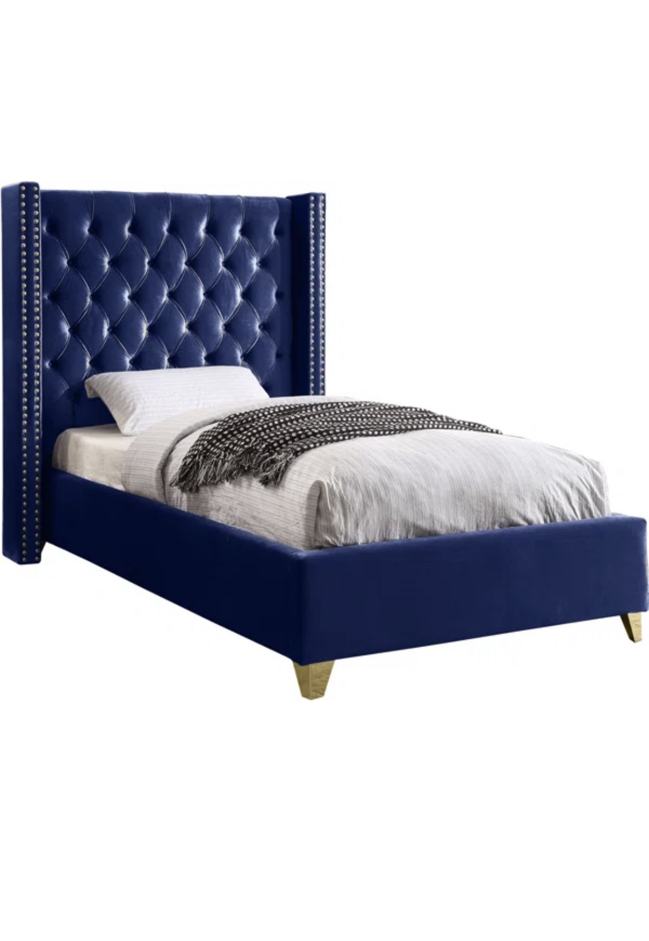 Twin Size Navy Blue Tufted Bed
