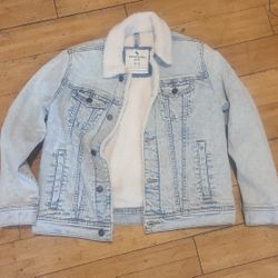 Abercrombie Kids  Size 11/12 Jean Denim Sherpa Lined Trucker Jacket Coat