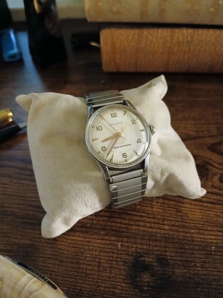 Classic 1951 Bulova "Watertite" stainless automatic watch.