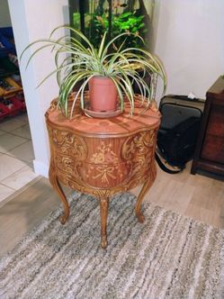 Beautiful vintage French wooden ornate nightstand antique side table
