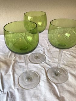 Goblets, wine glasses, green colored, sold as set of 3 pieces