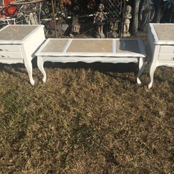 Vintage Tables Wood Marble Top 