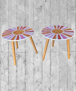 Retro Sunburst Nesting Tables - Multicolor Mid-Century Modern Side Table Set of 2