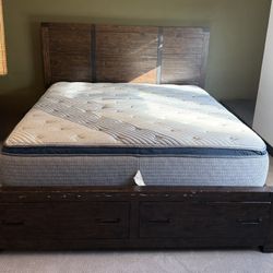 Mathis Brothers King Storage Bed + Mattress – Solid Wood