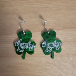 Lucky Shamrock Acrylic Dangling Earrings 