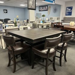 7PC Brown Counter Height Dining Table Set 