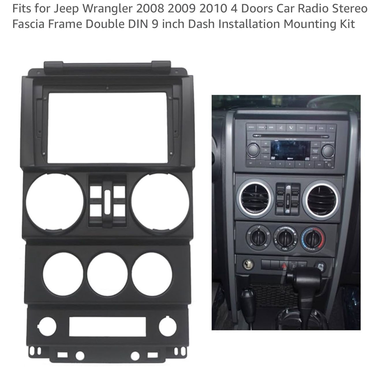 9” Double DIN Dash Kit Radio Fascia Frame for 2008-2010 Jeep Wrangler 4-Door