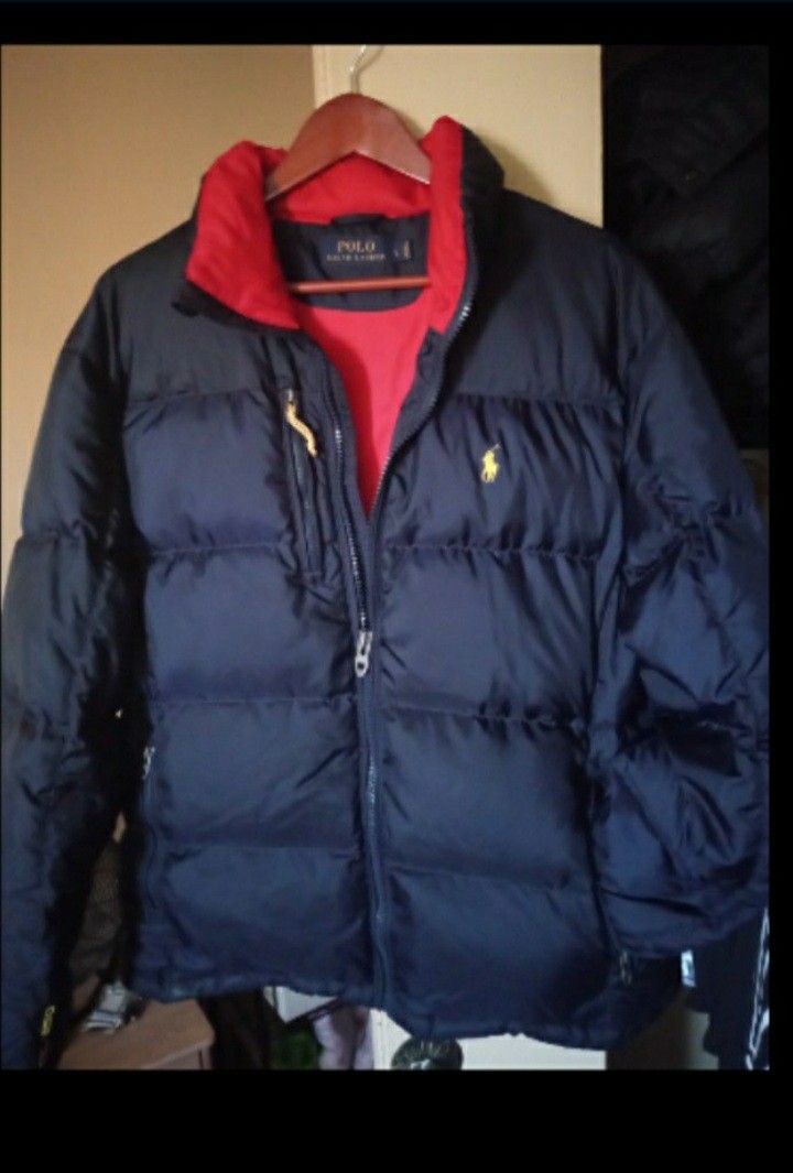 Polo Coat Lrg, North Face Winter coat/Jacket Sz XL or North Face Down Coat lightly used Sz Sm, North Boots Sz 12M, 13M, 14M, Jordan Dub Zero, 6 Rings.