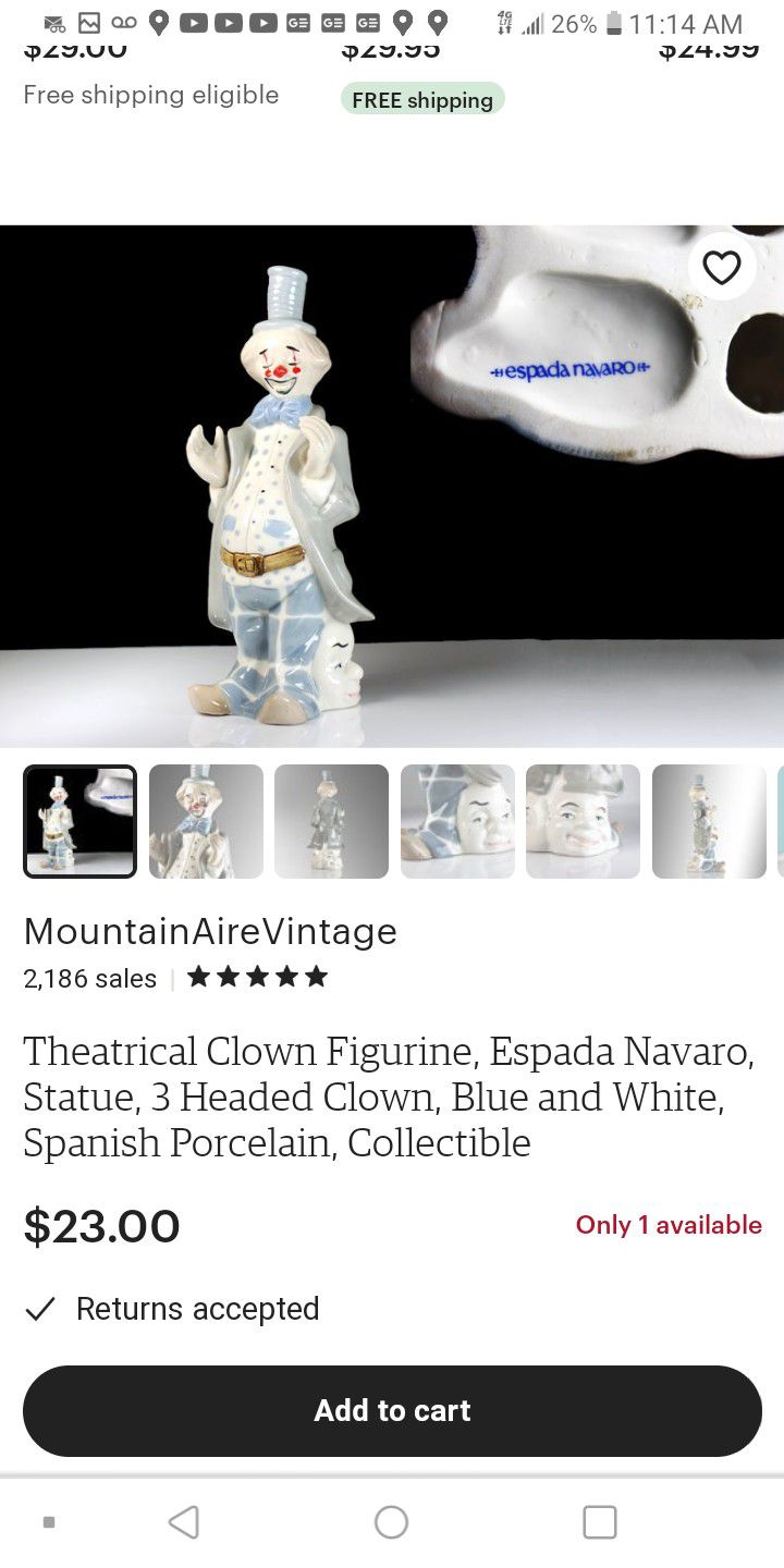 Theatrical Clown Figurine, Espada Navaro, Statue, 3 Headed Clown, Blue and White, Spanish Porcelain, Collectible