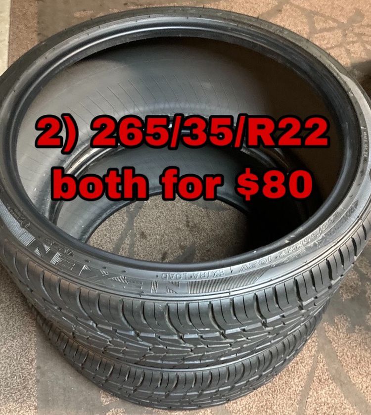 2) 265/35/R22 NEXEN ROADIAN HP tires, $80 for both.