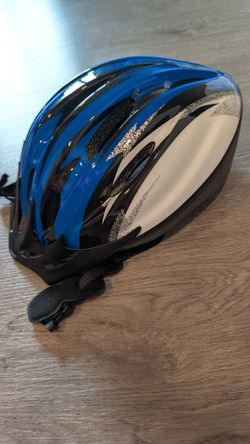 Blue and White Bike Helmet