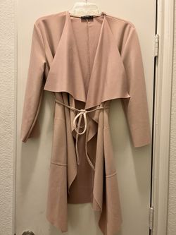 Pink Light Coat With Belt And Large Pockets
