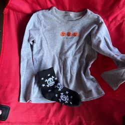 Little Girls Old Navy Pumpkin Shirt And Boys Skeleton Socks 