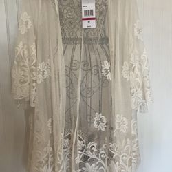 Women  Beige Lace Mesh Kimono size M