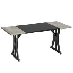 Bestier 71Inch Rectangular Dining Table for 6-8 People Wooden Kitchen Table with Metal Legs Computer Desk - Gray