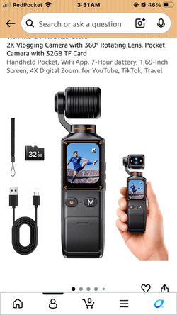 2K Pocket Vlogging Camera with 360° Rotating Lens