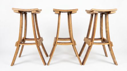 Handmade Wooden Wine Barrel Bar Stools (Set of 3)