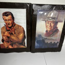 Set of 2 Vintage John Wayne Lacquered Wood Wall Plaques - "The Duke"