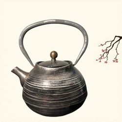 Japanese 2000s Black Cast Iron Ceramic Teapot With Infuser, 5x7”
