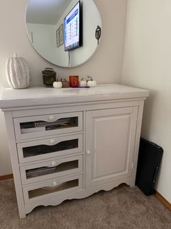White Wood Baby Dresser with Glass Front Drawers