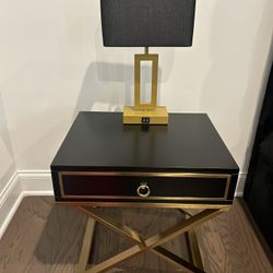 Modern Black & Gold Nightstand Set with Touch Lamps – Stylish & Functional!