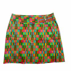Liz Claiborne Lizgolf Wrap Skirt Skort Bright Neon Silver Buckle Women 8 Shorts  Side zip Slat pockets  5.5” inseam  15” across waist  16.5” top to bo