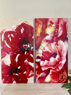 Large Floral Canvas Wall Art - 2 Panels