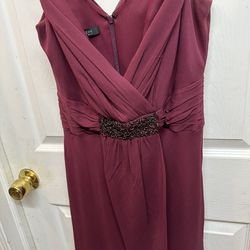 Anne Klein 100% Silk Burgundy Midi Dress Gown Formal Size 6 Bead Accent Good Condition 