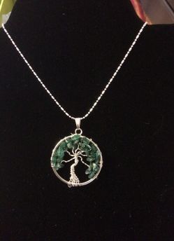 Aventurine tree of life pendant with sterling silver chain