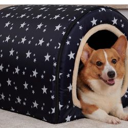 Dog Bed,2 Ways to Use,Indoor Pet House with Fluffy Mat,Removable and Washable Cover,Splash-Proof House and Non-Slip Bottom,for Large Dogs(XXL)