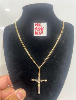 For Wedding 14K Solid Gold 🇨🇺 Links Chain ( Lobster Lock) and Pendant 19.5Gr 20.5 Inches Long