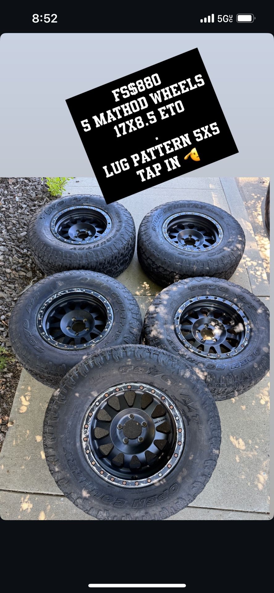 METHOD WHEELS 17x8.5 ETO With Spare