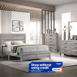 4pcs Queen Grey Wood Set With Ortho Mattress Included 