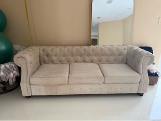 Oatmeal Color Tufted 7ft Couch
