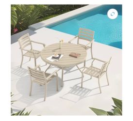 👍👍👍 5-Piece Outdoor Patio Dining Set – Round Table & 4 Chairs