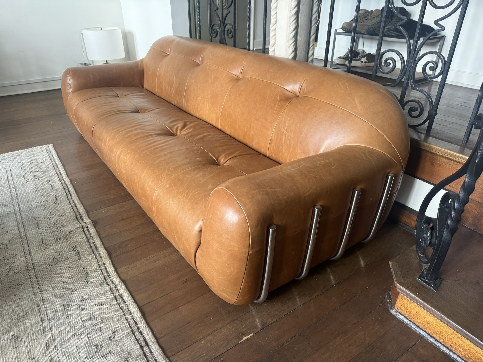 1970s Tobacco Leather Sofa CB2