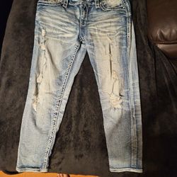 Rock Revival Light Blue Bedazzled Jeans Size 30
