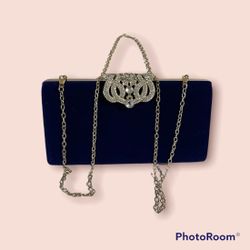 Womens Blue Velvet  Crossbody Shoulder Evening Purse