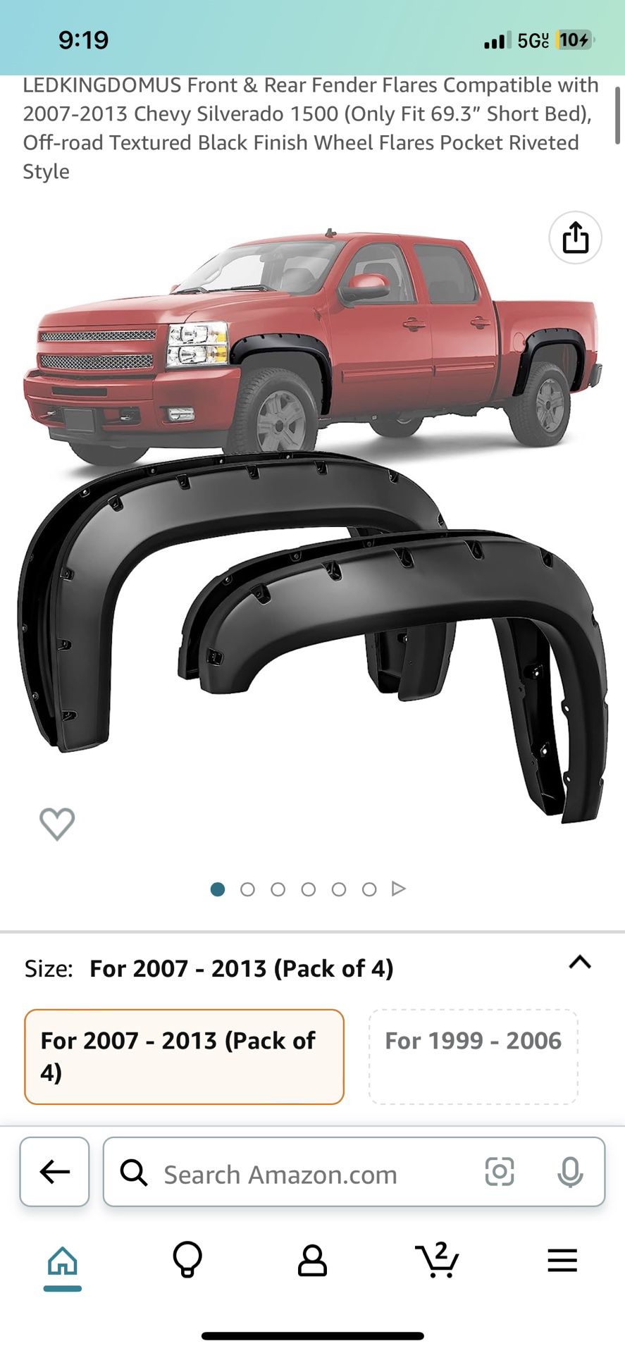 Tyger Auto Fender Flares Compatible With 2007-2013 Chevy Silverado 1500; 2007-2014 2HD (Excl. 2007 Classic) 6.5' & 8' Bed, Smooth Textured Pai