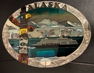 AMIA Studios Alaska Totem Pole and Cruise Ship Glass Suncatcher