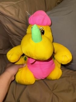 1993 Sonata Marketing Yellow Dragon Dinosaur Nylon Plush with Polka Dots 17"