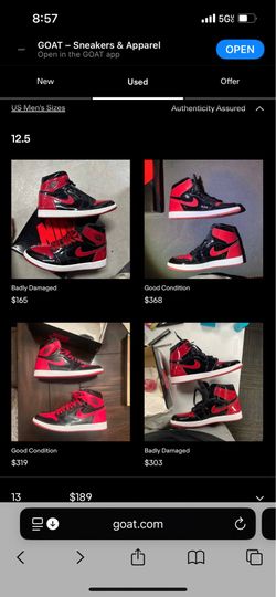 Air Jordan 1 Retro High OG 'Patent Bred' 12.5 MENS
