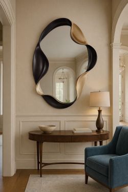 Sculptural Black & Gold Wave Mirror – Luxury Abstract Wall Mirror