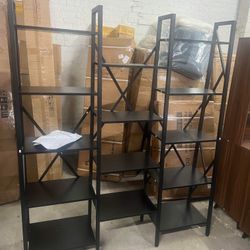 Modern Triple Wide 5 Tiers Bookshelf with Storage,Industrial Bookcase with 14 Open Display Shelves, Large Etagere for living Room/Home/Office-Retro bl